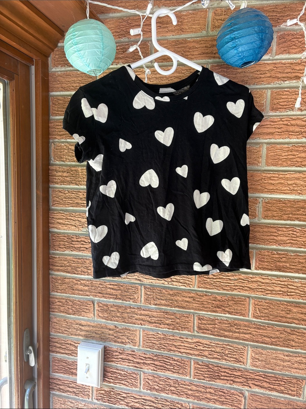 Old navy xl 14-16 black with ivory hearts short sleeve shirt